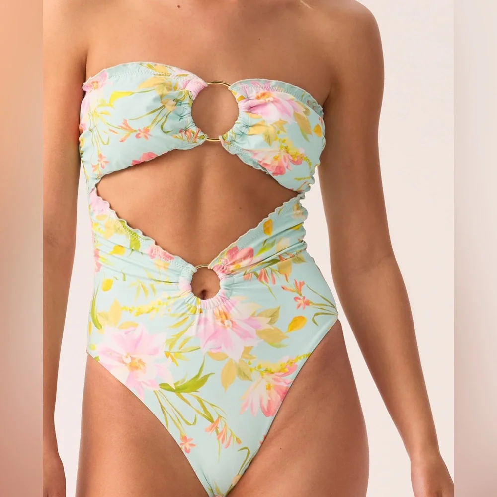 2026 PQ SWIM PETAL LETTUCE EDGE STRAPLESS RING ONE PIECE